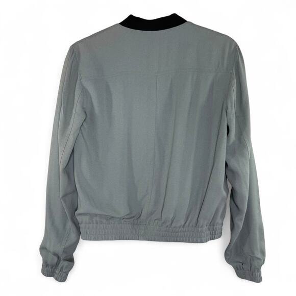 Theory Bariah Gray Green Crepe Bomber Jacket XS Petite Minimalist Quiet Luxury - Picture 8 of 11
